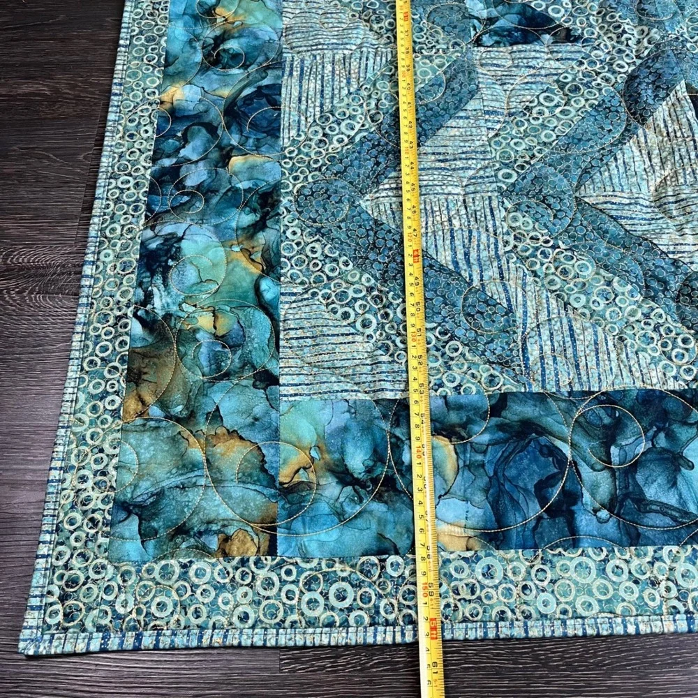 Handcrafted NEW Geometric Quilted Throw Blanket 60x44 Batik Ocean Celestial Art